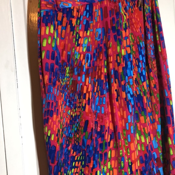 Ellen Tracy Pixel Neon Wrap Dress Gold Bit at Wrap Cap Sleeve SZ 2 - Picture 3 of 7